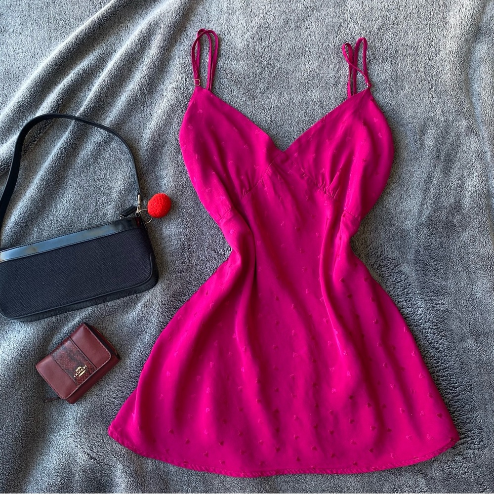 The cutest L Space deep hot pink slip on dress w/cute little embroidered hearts